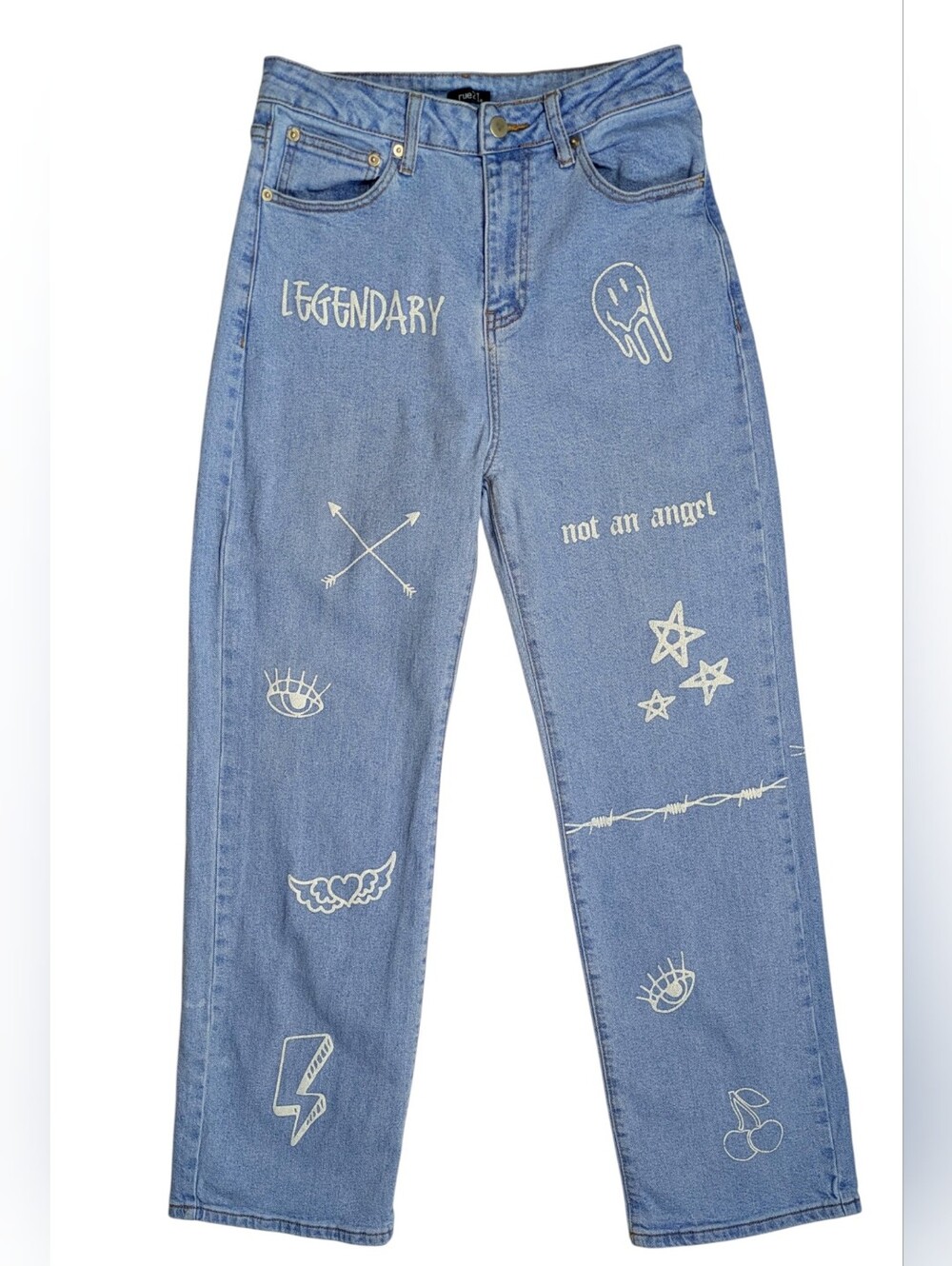 Rue21 Legendary Graphic Light Blue Women's Jeans - Not An Angel Design Size 8